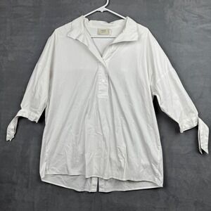 INAE Collection White Button Front Tie Sleeve Oversized Tunic Shirt Top XS